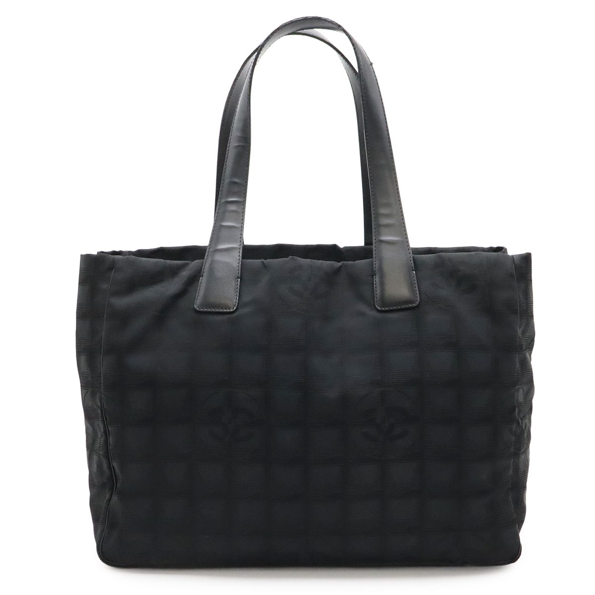 Chanel New Travel Line Tote MM Shoulder Bag Nylon Jacquard Lame Black