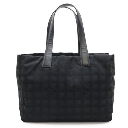 Chanel New Travel Line Tote MM Shoulder Bag Nylon Jacquard Lame Black