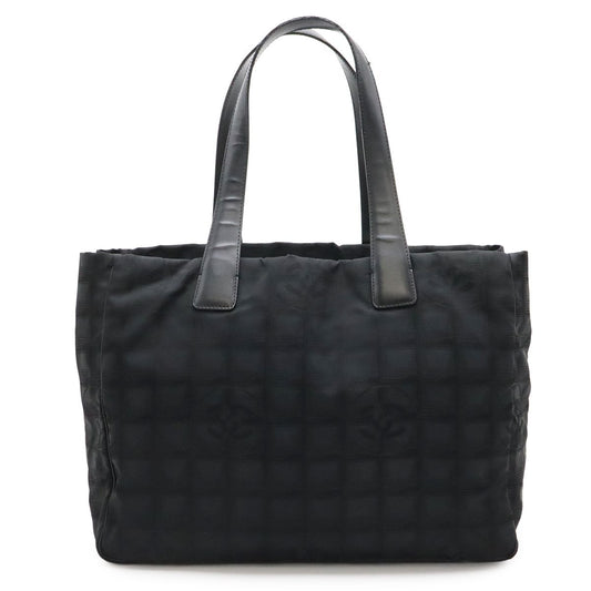 Chanel New Travel Line Tote MM Shoulder Bag Nylon Jacquard Lame Black
