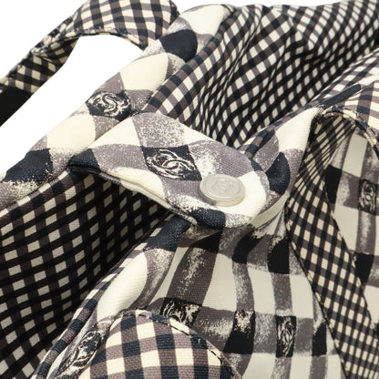 Chanel CC Logo Gingham Check Tote Big Canvas Black White Cruise Collection — view 5