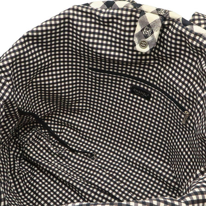 Chanel CC Logo Gingham Check Tote Big Canvas Black White Cruise Collection — view 6