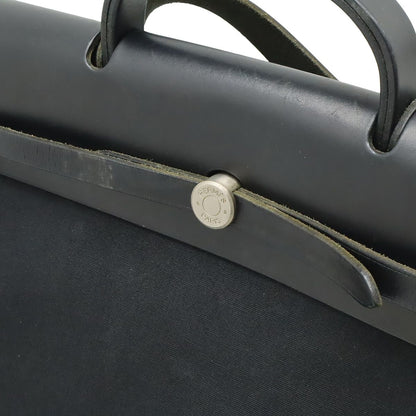 Hermes Herbag MM 2-Way Shoulder Bag Toile Officier Leather Black Silver — view 7