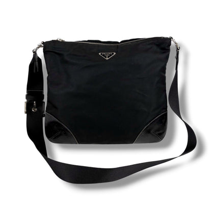 Prada Triangle Logo Shoulder Bag Cross Black Nero Tessuto