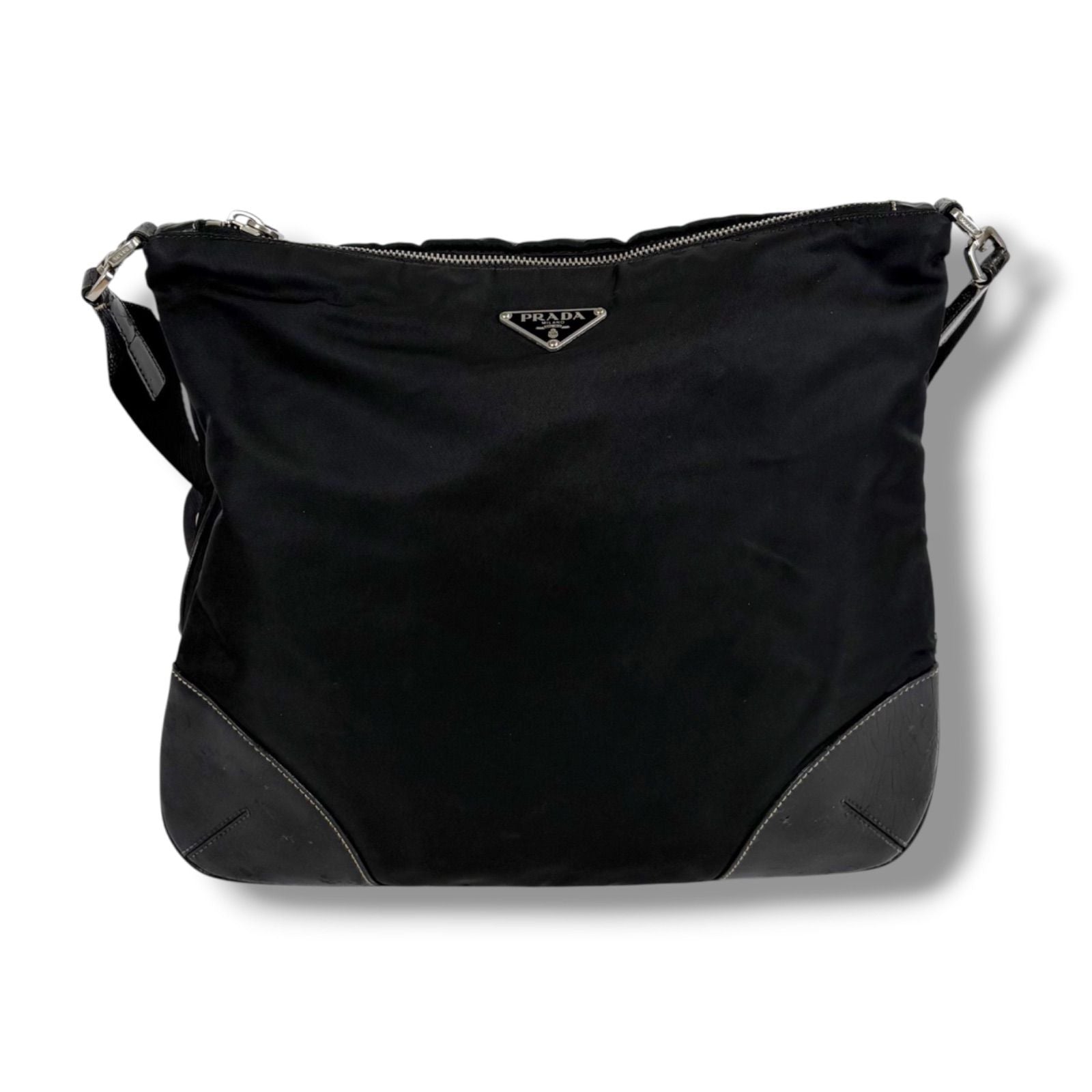 Prada Triangle Logo Shoulder Bag Cross Black Nero Tessuto — view 2