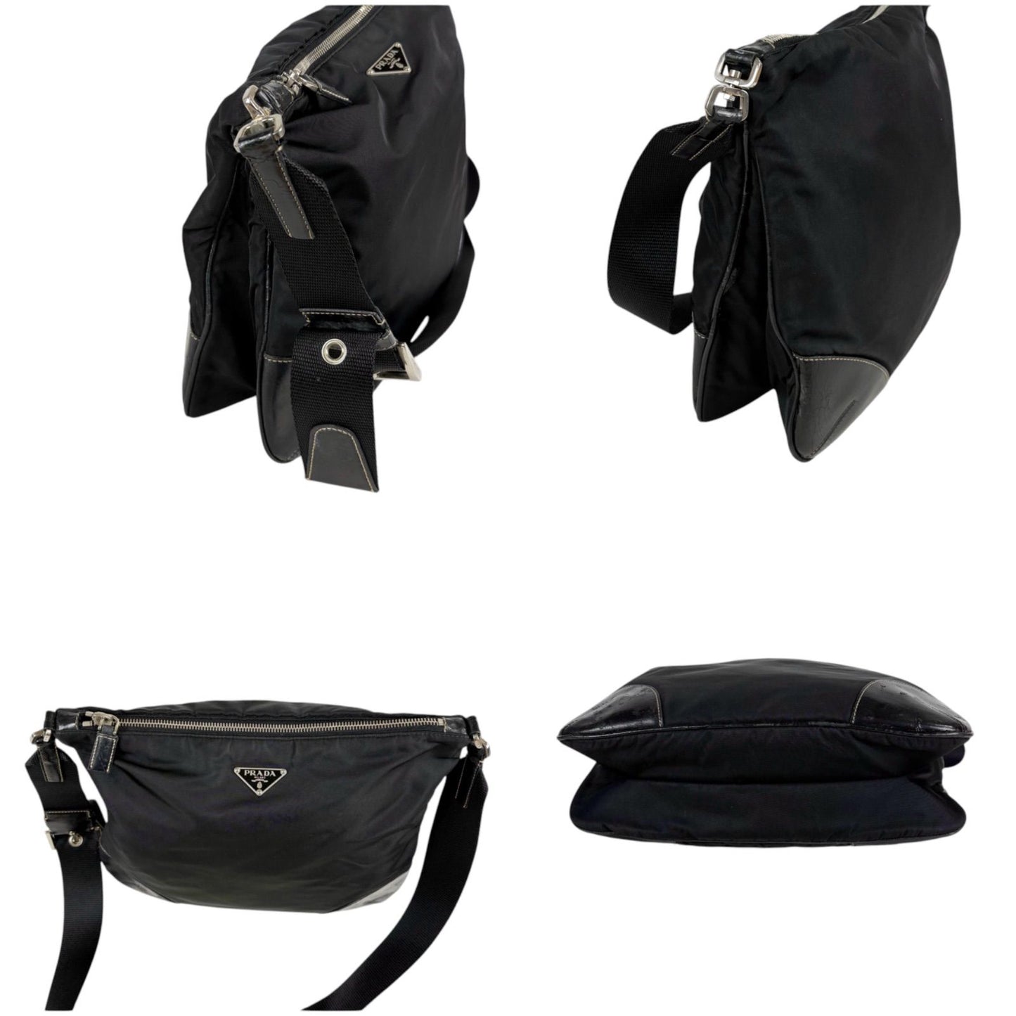 Prada Triangle Logo Shoulder Bag Cross Black Nero Tessuto — view 4