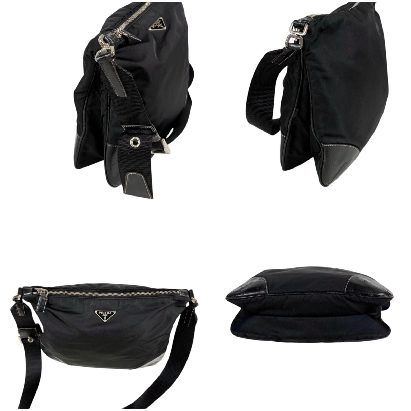 Prada Triangle Logo Shoulder Bag Cross Black Nero Tessuto — view 4