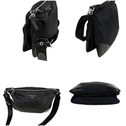 Prada Triangle Logo Shoulder Bag Cross Black Nero Tessuto — view 4