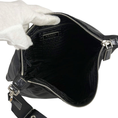 Prada Triangle Logo Shoulder Bag Cross Black Nero Tessuto — view 8