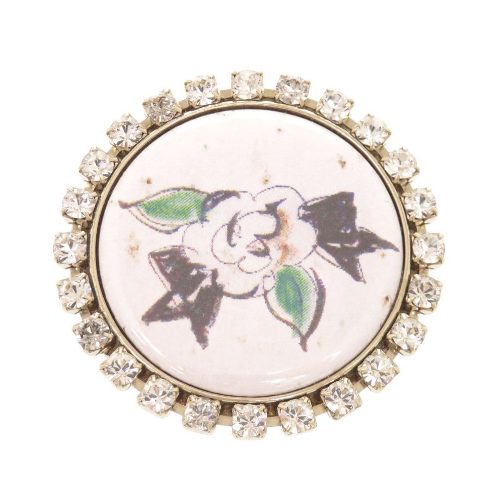 Chanel Camellia Drawing Metal Line Stone White Brooch