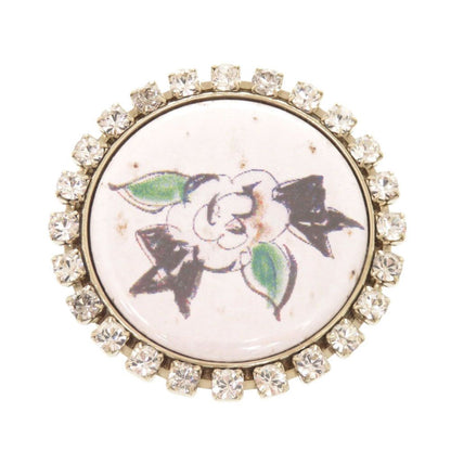 Chanel Camellia Drawing Metal Line Stone White Brooch