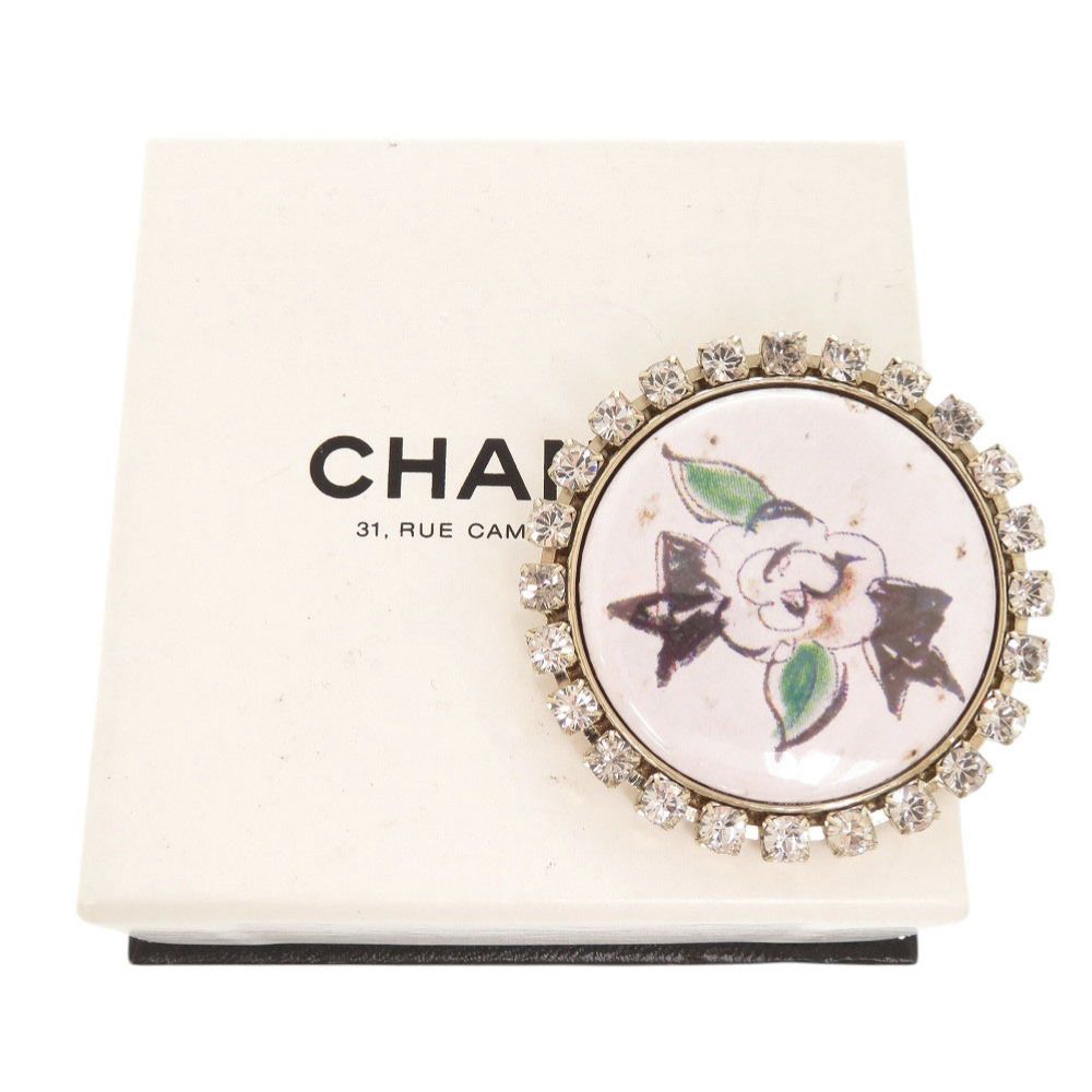 Chanel Camellia Drawing Metal Line Stone White Brooch — view 2