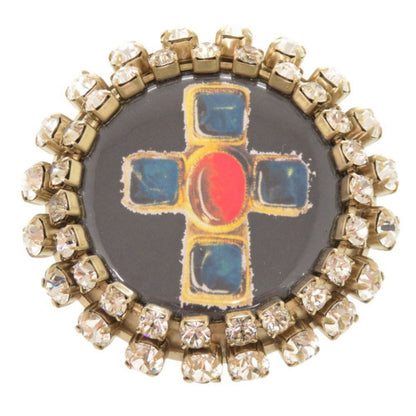 Chanel Cross Motif Metal Line Stone Black Brooch