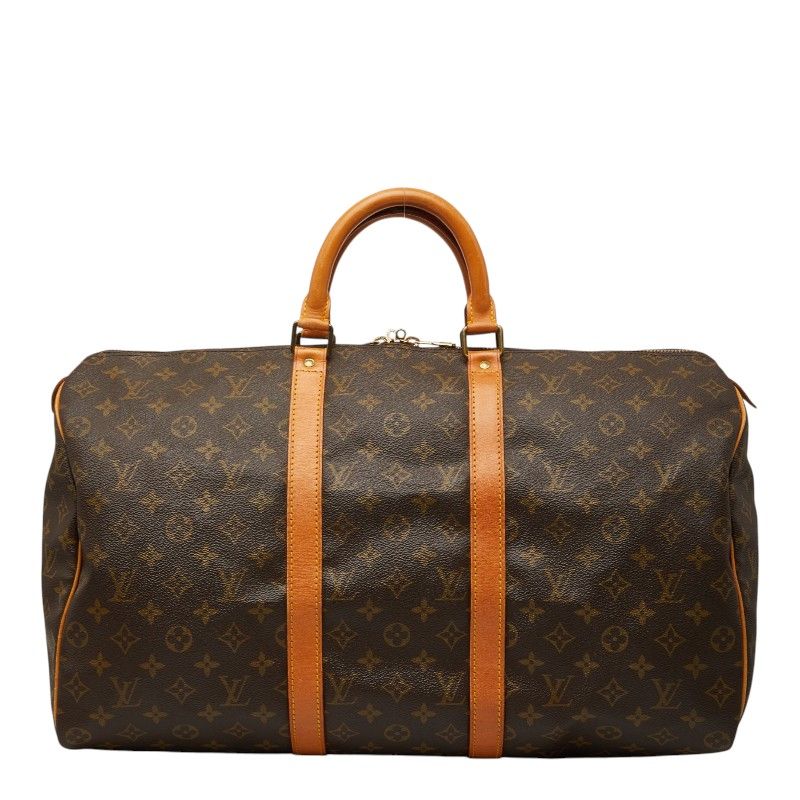 Louis Vuitton Monogram Keepall 50 Boston Bag Brown Leather
