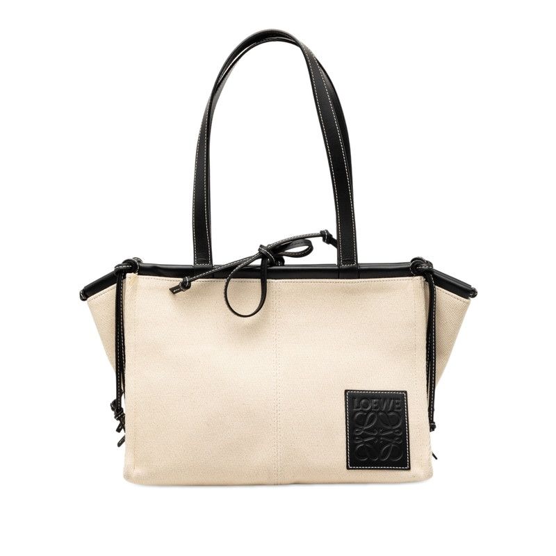 Loewe Anagram Tote Natural Black Canvas Leather