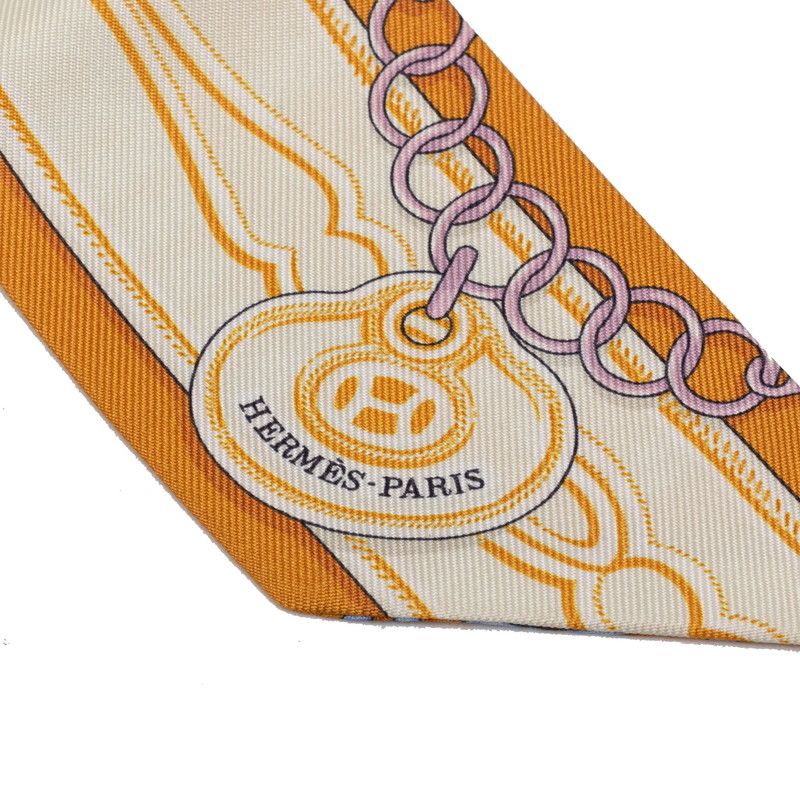 Hermes Twill Maillons Scarf Brown Beige Silk — view 2