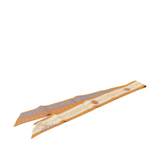 Hermes Twill Maillons Scarf Brown Beige Silk