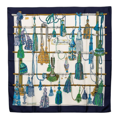 Hermes Carre 90 Pasementerie String Decoration Scarf Navy Multicolor Silk