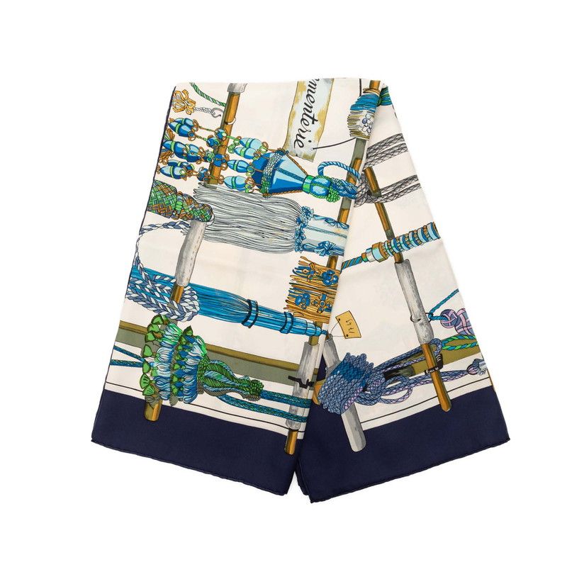 Hermes Carre 90 Pasementerie String Decoration Scarf Navy Multicolor Silk — view 2