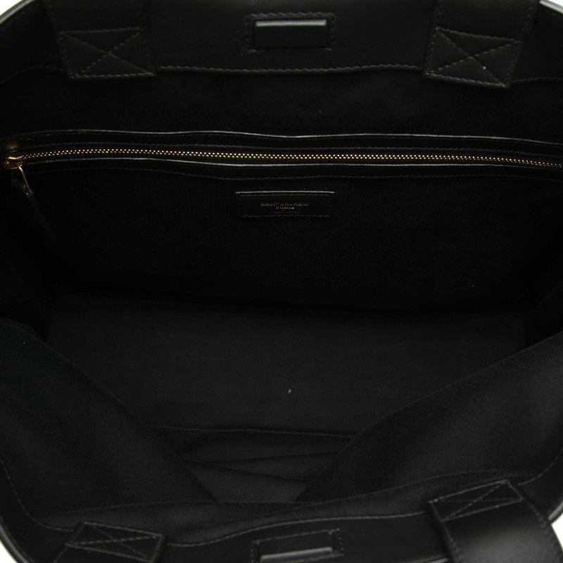 Saint Laurent Logo Sac Shopping Tote Natural Black Canvas Leather — view 4