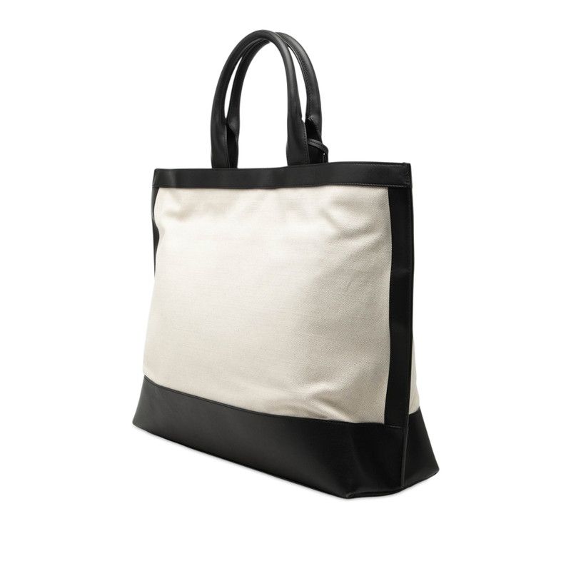 Saint Laurent Logo Sac Shopping Tote Natural Black Canvas Leather — view 2