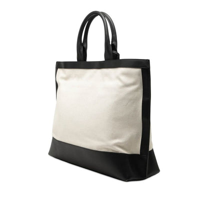 Saint Laurent Logo Sac Shopping Tote Natural Black Canvas Leather — view 2