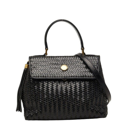 Fendi Fringe Braided 2-Way Shoulder Bag Black Leather
