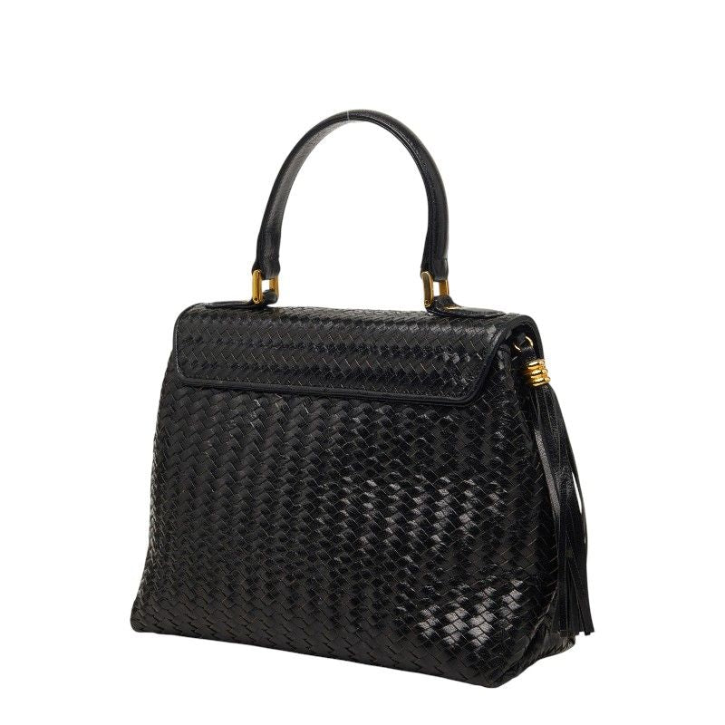 Fendi Fringe Braided 2-Way Shoulder Bag Black Leather — view 2