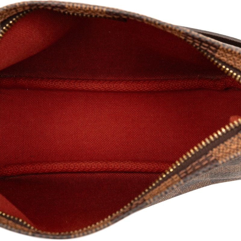 Louis Vuitton Damier Trousse Makeup Pouch Handbag Brown Leather — view 4