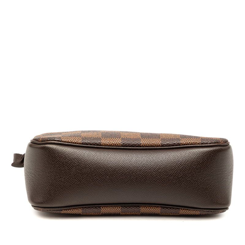 Louis Vuitton Damier Trousse Makeup Pouch Handbag Brown Leather — view 3