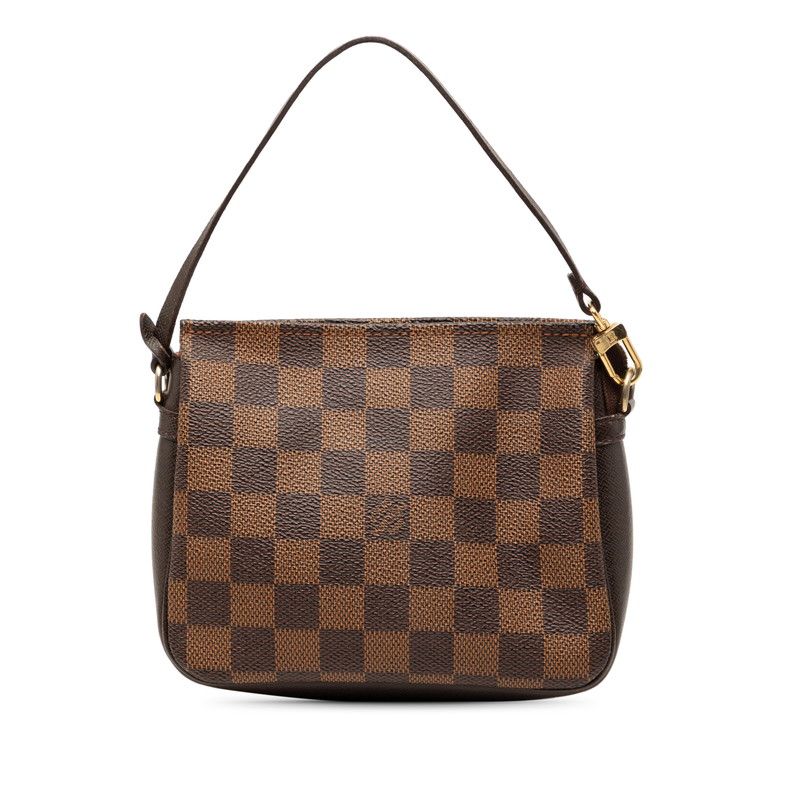 Louis Vuitton Damier Trousse Makeup Pouch Handbag Brown Leather