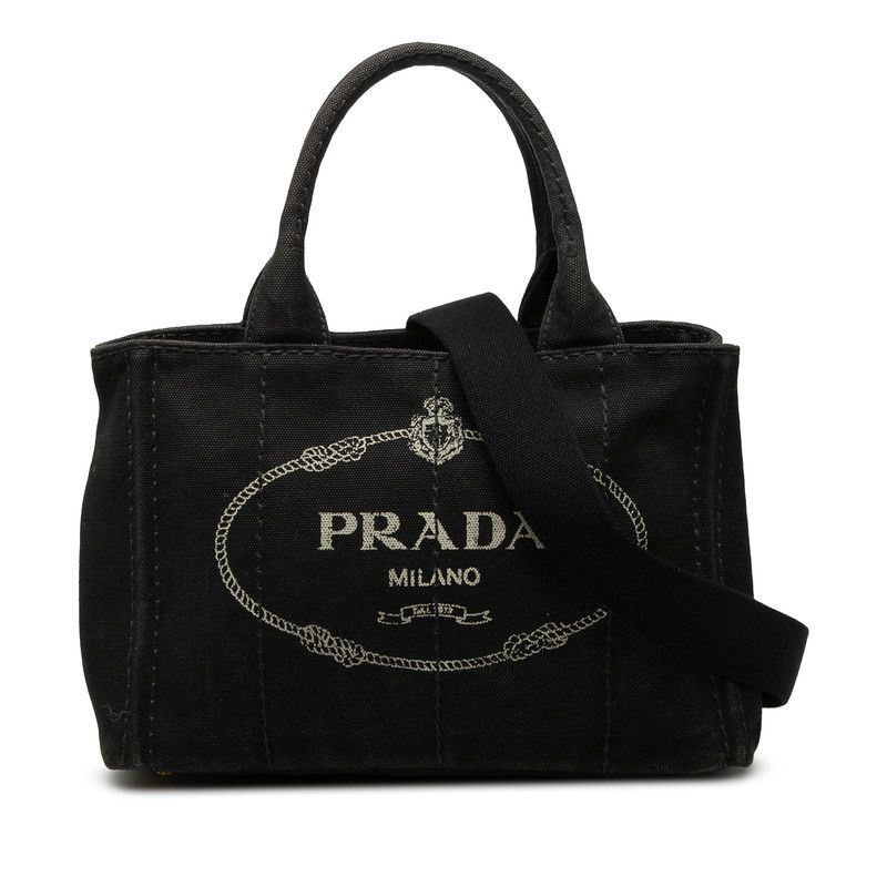 Prada Canapa Mini 2-Way Shoulder Bag Black Canvas