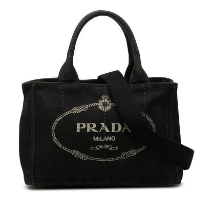 Prada Canapa Mini 2-Way Shoulder Bag Black Canvas