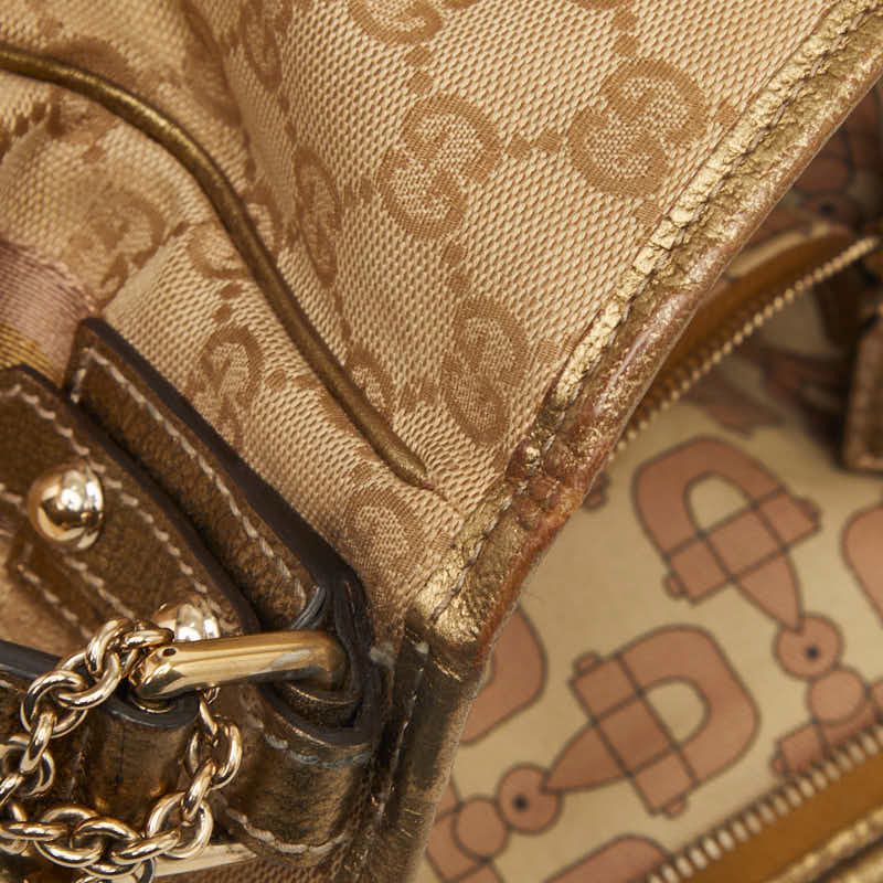 Gucci GG Canvas Sherry Line Crossbody Shoulder Bag Beige Gold Pink — view 6
