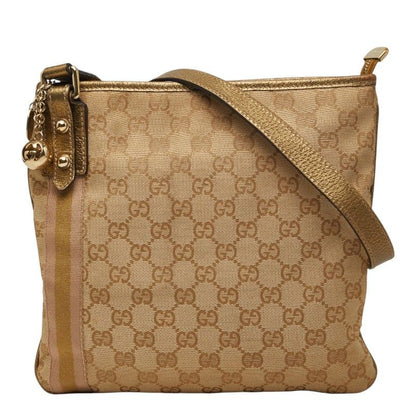 Gucci GG Canvas Sherry Line Crossbody Shoulder Bag Beige Gold Pink
