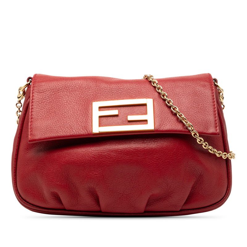 Fendi Chain Shoulder Bag Red Leather