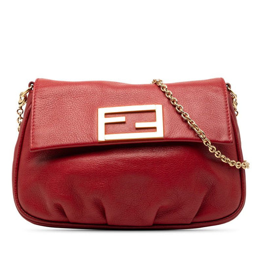 Fendi Chain Shoulder Bag Red Leather
