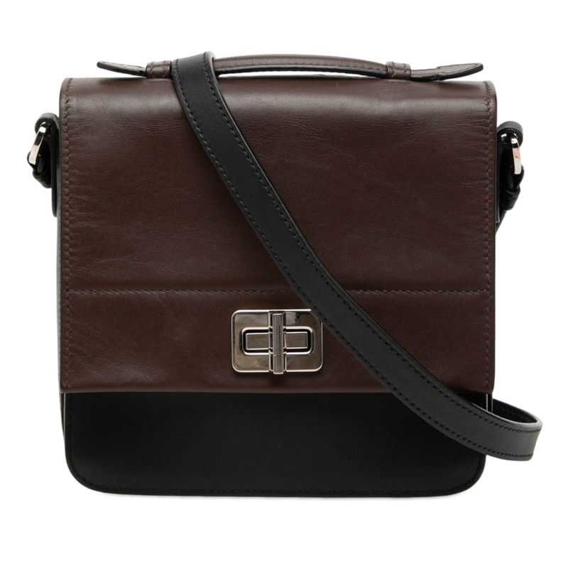Prada Bicolor 2-Way Shoulder Bag Black Brown Leather