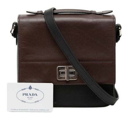 Prada Bicolor 2-Way Shoulder Bag Black Brown Leather — view 6