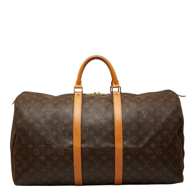 Louis Vuitton Monogram Keepall 55 Boston Bag Brown Leather