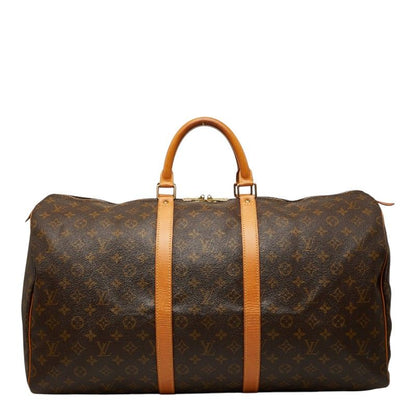 Louis Vuitton Monogram Keepall 55 Boston Bag Brown Leather