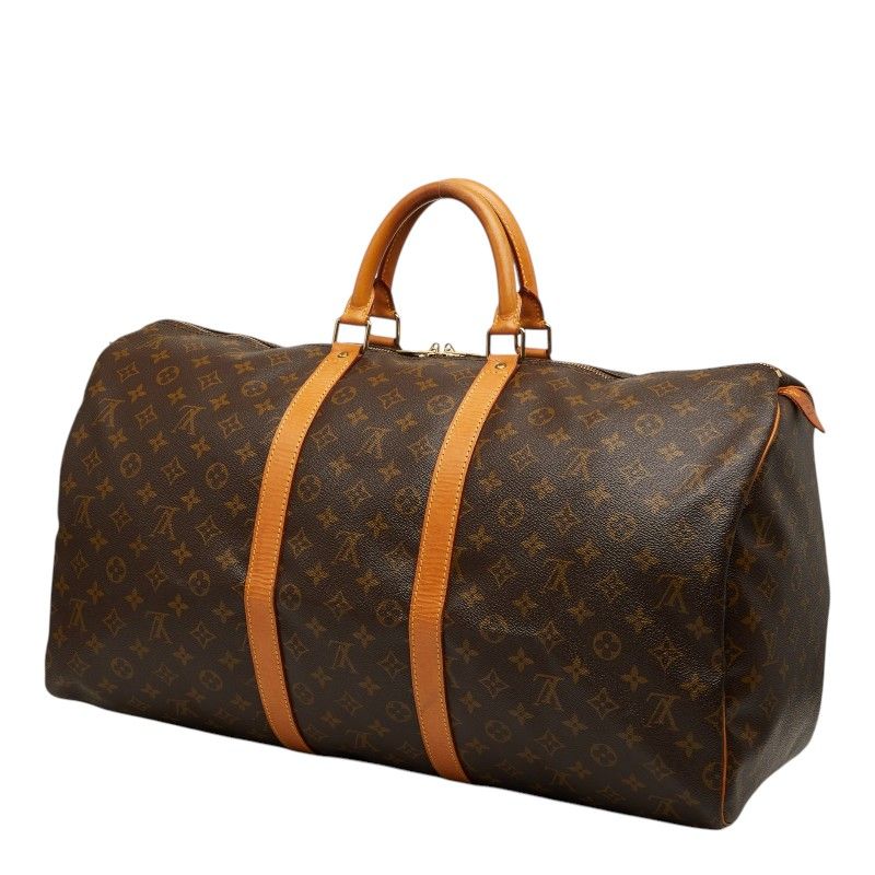 Louis Vuitton Monogram Keepall 55 Boston Bag Brown Leather — view 2