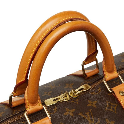 Louis Vuitton Monogram Keepall 55 Boston Bag Brown Leather — view 9
