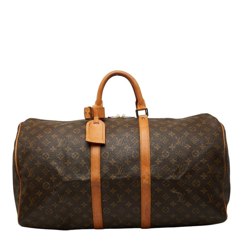 Louis Vuitton Monogram Keepall 55 Boston Bag Brown Leather
