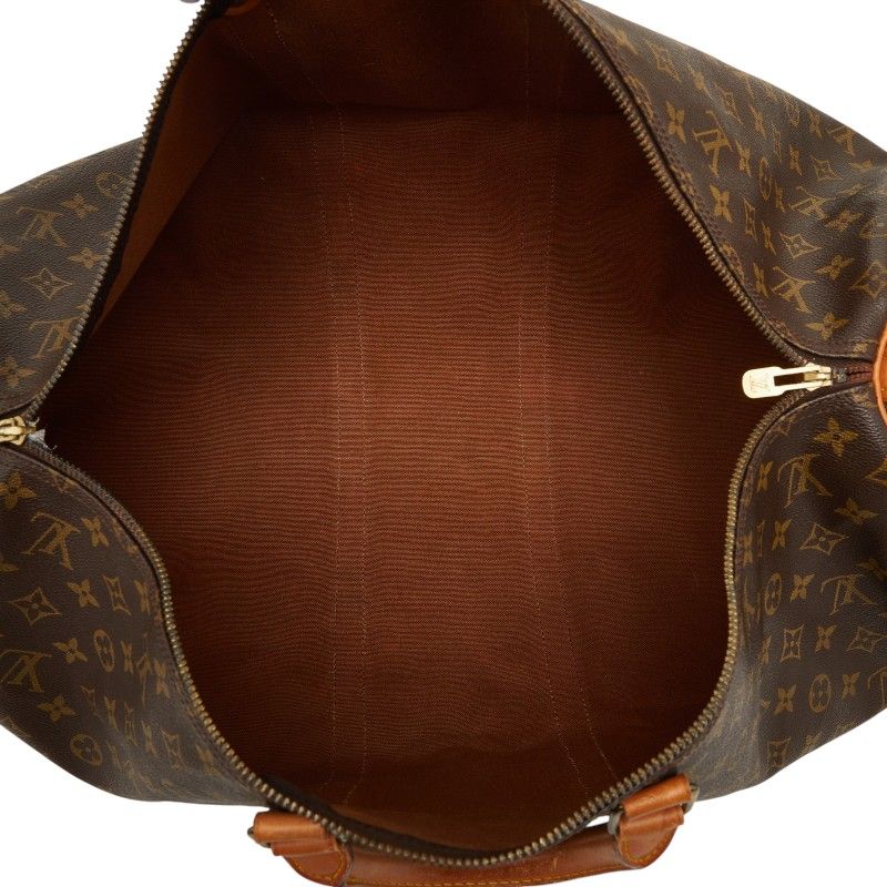 Louis Vuitton Monogram Keepall 55 Boston Bag Brown Leather — view 9