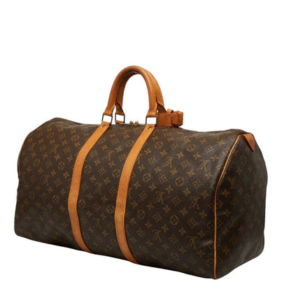 Louis Vuitton Monogram Keepall 55 Boston Bag Brown Leather — view 2