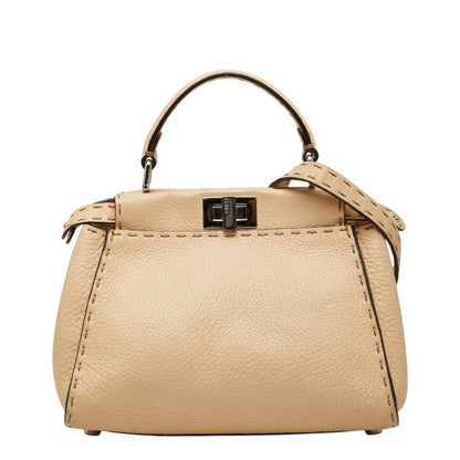 Fendi Selleria Peekaboo Mini 2-Way Shoulder Bag Beige Leather