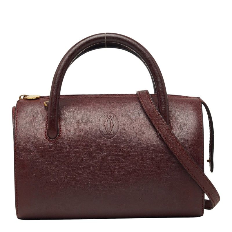 Cartier Must Line Mini Boston Bag 2-Way Bordeaux Wine Red Leather
