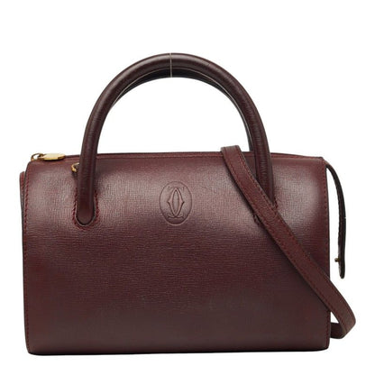 Cartier Must Line Mini Boston Bag 2-Way Bordeaux Wine Red Leather
