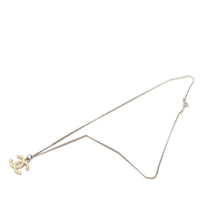 Chanel CC Logo Chain Pendant Necklace Silver Beige Metal — view 3