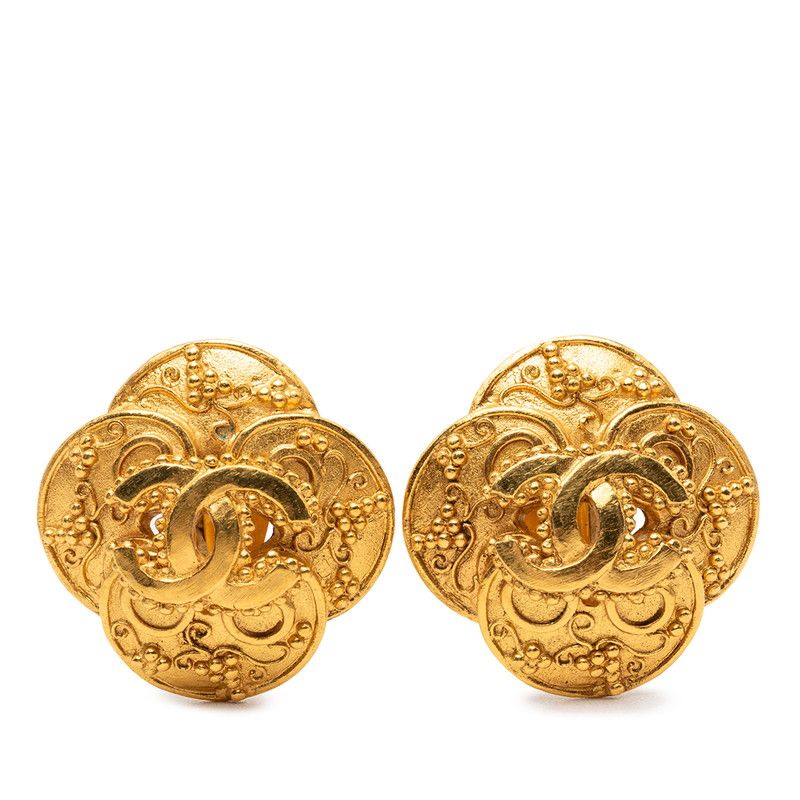 Chanel CC Logo Vintage Arabesque Earrings Gold Plated